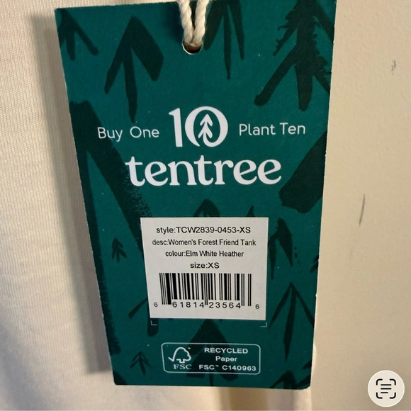 Tentree “The Forest is My Friend” Cream Treeblend Tank Top Size XS Outdoor - Picture 7 of 15